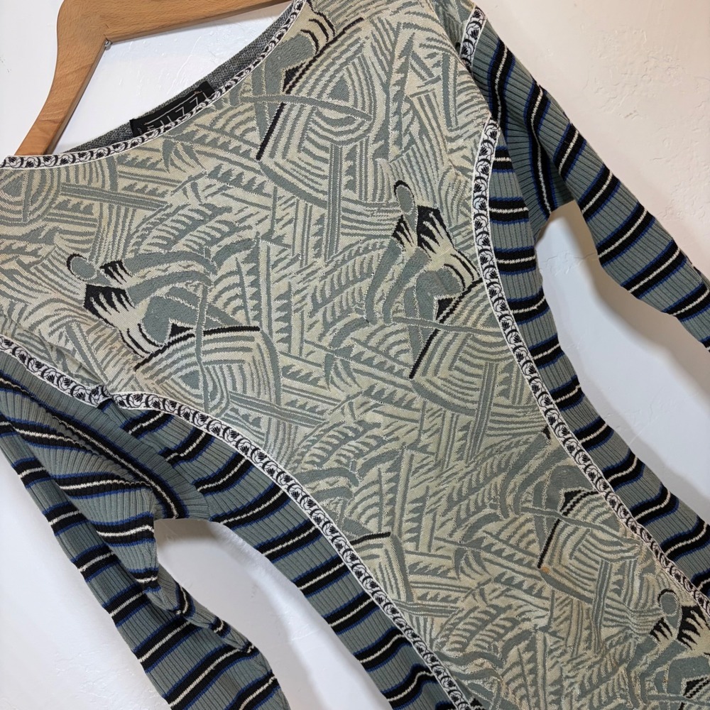 Fuzzi Italy Designer Knit Mini Dress Graphic Abstract‎ Bodycon Cotton Wool 44 S